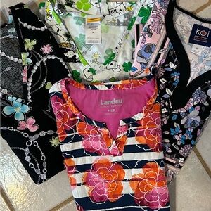 Peanuts Floral and Patterned Tops - Pink, Black, White, Green, Landau Koi Medium